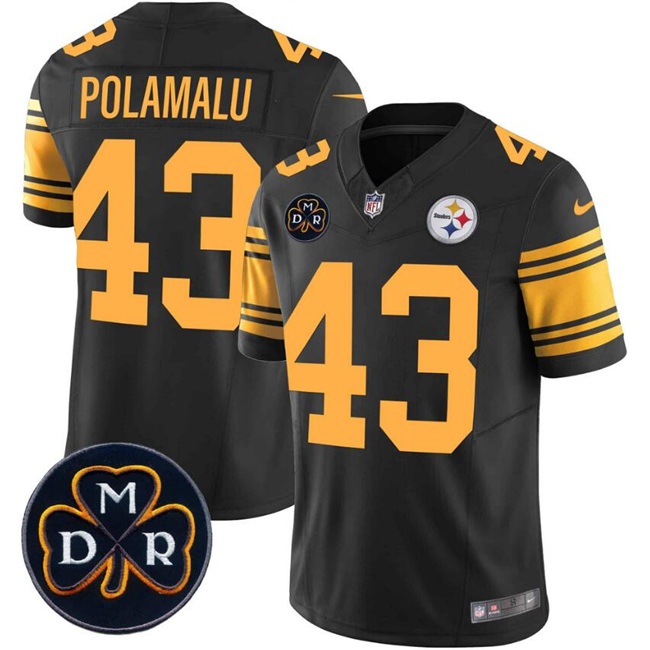 Men's Black Pittsburgh Steelers #43 Troy Polamalu F.U.S.E. DMR Patch Vapor Limited Stitched Jersey
